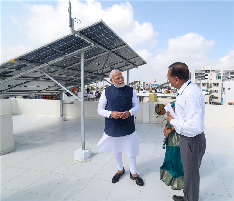 PM interacting with beneficiaries of PM Surya Ghar Muft Bijli Yojana at Gandhinagar, in Gujarat on September 16, 2024.