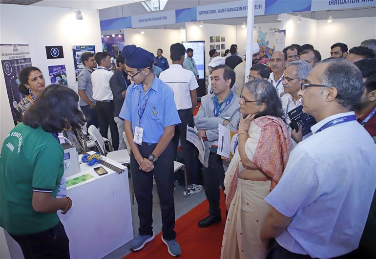 The Secretary, Ministry of Jal Shakti (DoWR,RD&GR), Ms. Debashree Mukherjee visits the 8th India Water Week Exhibition at Bharat Mandapam, in New Delhi on September 18, 2024.