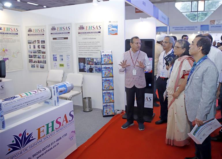 The Secretary, Ministry of Jal Shakti (DoWR,RD&GR), Ms. Debashree Mukherjee visits the 8th India Water Week Exhibition at Bharat Mandapam, in New Delhi on September 18, 2024.