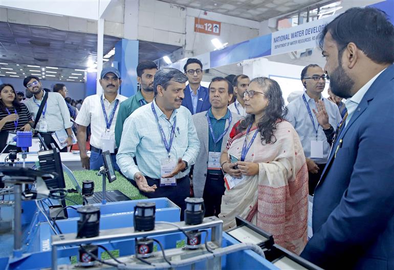 The Secretary, Ministry of Jal Shakti (DoWR,RD&GR), Ms. Debashree Mukherjee visits the 8th India Water Week Exhibition at Bharat Mandapam, in New Delhi on September 18, 2024.