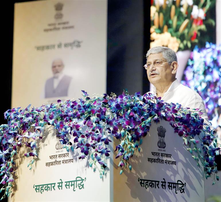 The Union Minister of Panchayati Raj and Fisheries, Animal Husbandry and Dairying, Shri Rajiv Ranjan Singh alias Lalan Singh addressing at the National Conference organized on Initiatives taken in 100 Days by the Ministry of Cooperation on theam “Sahakaar se Samrddhee” at Bharat Ratna C. Subramaniam Auditorium, in New Delhi on September 19, 2024.