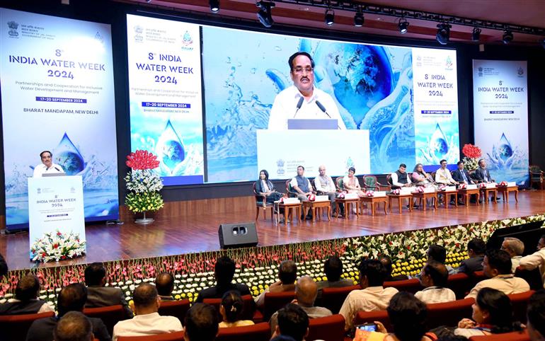 The Union Minister of Jal Shakti, Shri C R Patil addressing at the Valedictory Function of the 8th India Water Week-2024 at Bharat Mandapam, in New Delhi on September 19, 2024.