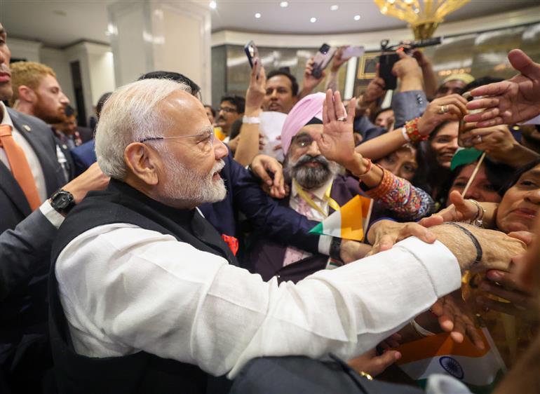 PM receives warm welcome by Indian Community at Hotel Lotte Palace, in New York on September 22, 2024.