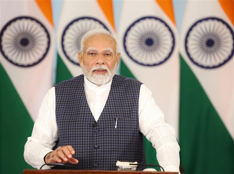 PM addressing at the inauguration of 3 Param Rudra Super Computing Systems and a High-Performance Computing (HPC) System for weather and Climate via video conferencing on September 26, 2024.