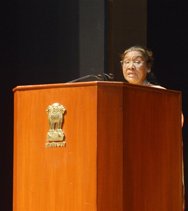 The President of India, Smt Droupadi Murmu addressing the Probationers of Indian Police Service of 76 RR (2023 batch) during interaction program at Rashtrapati Bhavan, in New Delhi on September 30, 2024.