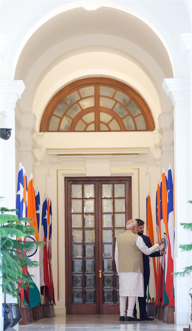 PM meets the President of the Republic of Chile, Mr. Gabriel Boric Font at Hyderabad House, in New Delhi on April 01, 2025.