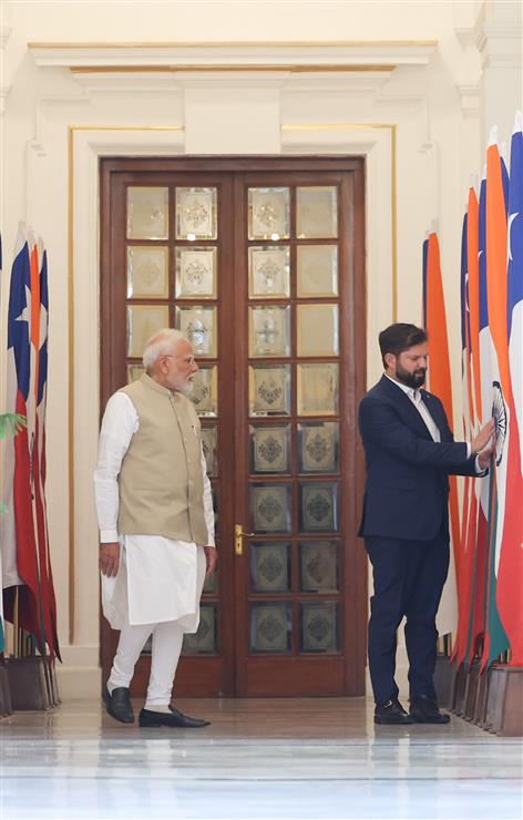 PM meets the President of the Republic of Chile, Mr. Gabriel Boric Font at Hyderabad House, in New Delhi on April 01, 2025.