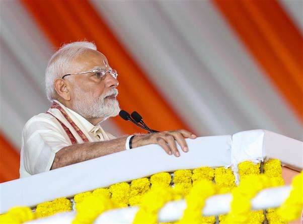PM addressing at the inauguration and foundation stone laying of various projects at Rameswaram, in Tamil Nadu on April 06, 2025.