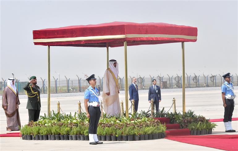 The Crown Prince of Dubai, Deputy Prime Minister and Minister of Defence H.H. Sheikh Hamdan Bin Mohammed Bin Rashid Al Maktoum of the UAE Arrive Delhi Airport, in New Delhi on April 08, 2025.
