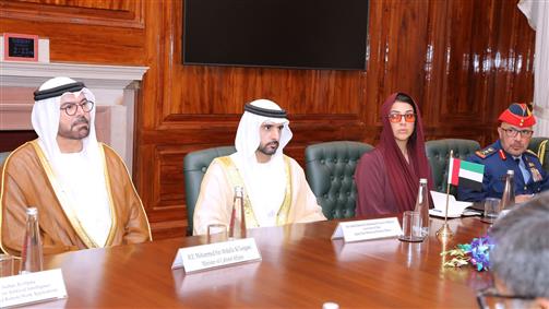 केंद्रीय रक्षा मंत्री श्री राजनाथ सिंह 08 अप्रैल, 2025 को नई दिल्ली के साउथ ब्लॉक में दुबई के क्राउन प्रिंस और यूएई के उप प्रधानमंत्री और रक्षा मंत्री शेख हमदान बिन मोहम्मद बिन राशिद अल मकतूम के साथ द्विपक्षीय बैठक करते हुए।