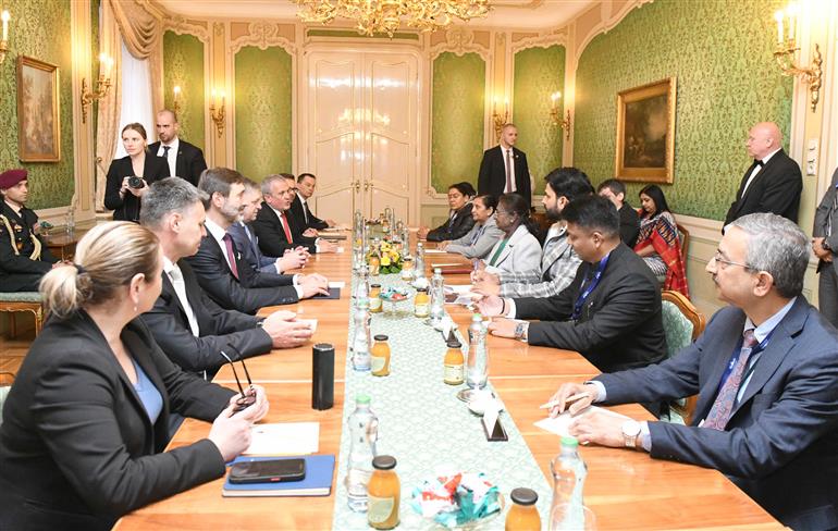 The President of India, Smt. Droupadi Murmu meeting with the Prime Minister of the Slovak Republic, Mr. Robert Fico, in Slovakia on April 09, 2025.