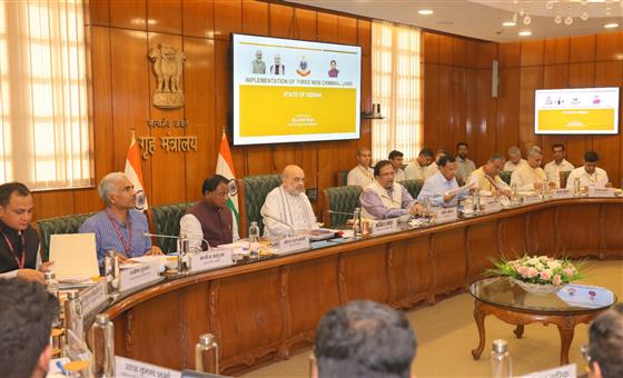 The Union Minister for Home Affairs and Cooperation, Shri Amit Shah chairs a review meeting with the Chief Minister of Odisha, Shri Mohan Charan Majhi on the implementation of three New Criminal Laws in the State, in New Delhi on April 09, 2025.