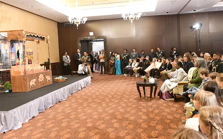 The President of India, Smt. Droupadi Murmu witnesses the Ramayana Puppet Show conducted by Slovak group in Bratislava, Slovakia on April 10, 2025.