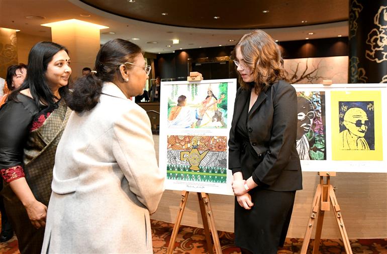 The President of India, Smt. Droupadi Murmu visited an exhibition of paintings by Slovak children at Bratislava, in Slovakia on April 10, 2025.
