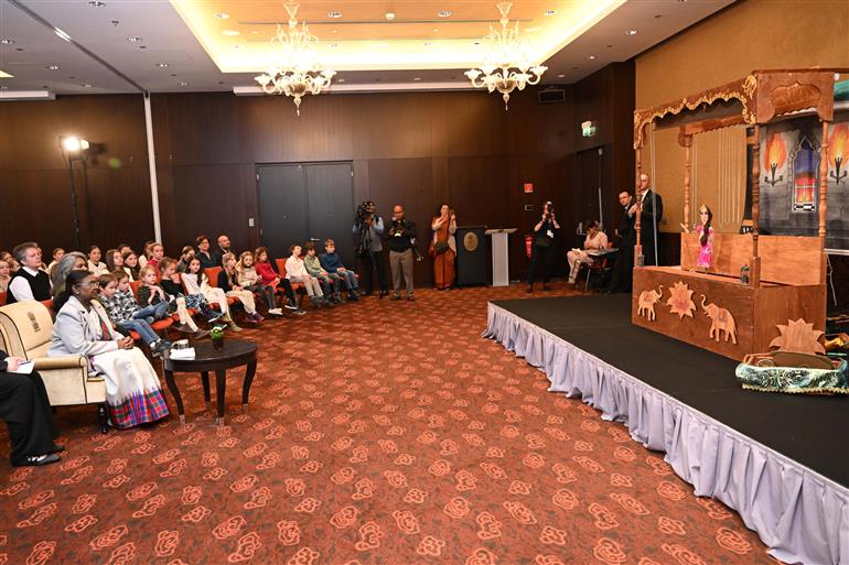 The President of India, Smt. Droupadi Murmu witnesses the Ramayana Puppet Show conducted by Slovak group in Bratislava, Slovakia on April 10, 2025.