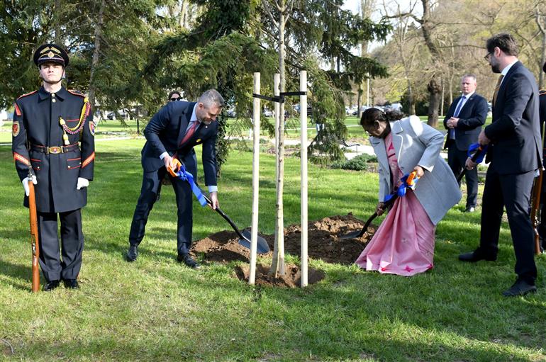 The President of India, Smt. Droupadi Murmu and the President of Slovakia, Mr. Peter Pellegrini jointly planted a Linden tree, the national tree of Slovakia at the City Park on Sihot, Nitra, in Slovakia on April 10, 2025.