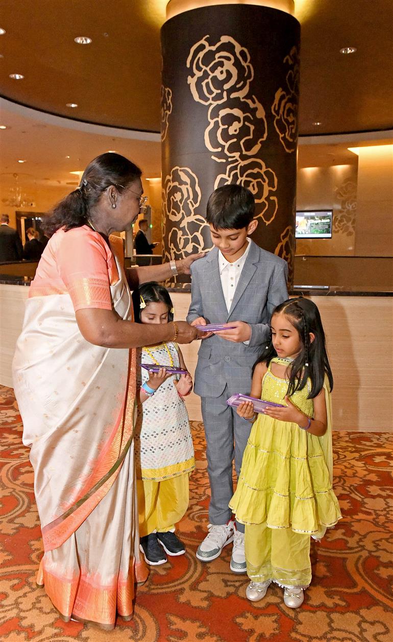 The President of India, Smt. Droupadi Murmu attends the Indian Community event at Bratislava, in Slovakia on April 10, 2025.