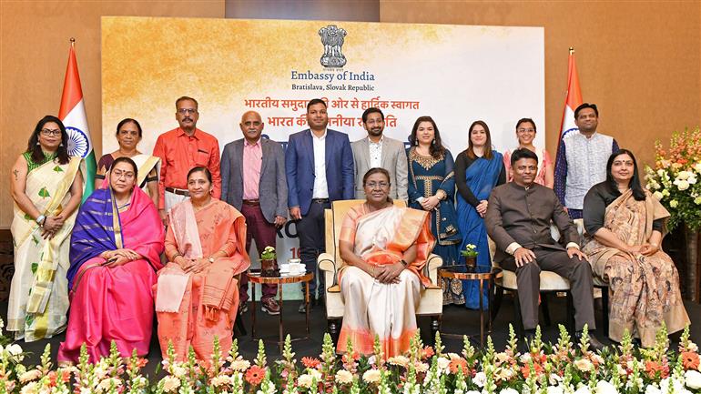 The President of India, Smt. Droupadi Murmu attends the Indian Community event at Bratislava, in Slovakia on April 10, 2025.