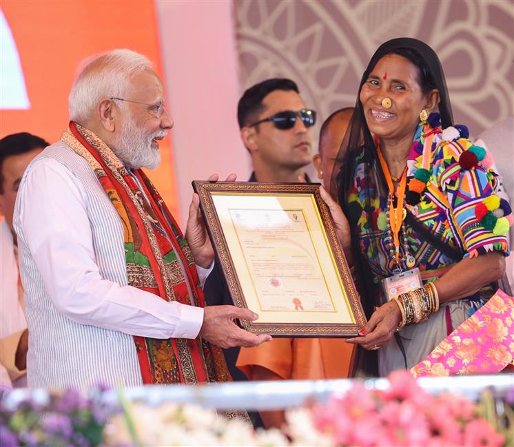 PM at foundation stone laying and inauguration of various projects at Varanasi, in Uttar Pradesh on April 11, 2025.

