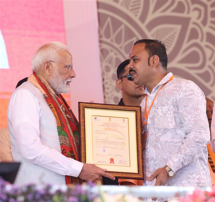 PM at foundation stone laying and inauguration of various projects at Varanasi, in Uttar Pradesh on April 11, 2025.

