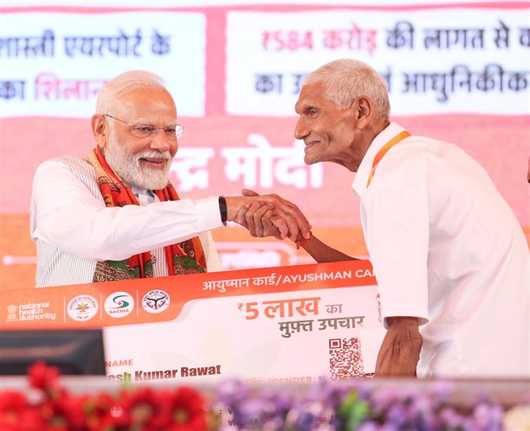 PM at foundation stone laying and inauguration of various projects at Varanasi, in Uttar Pradesh on April 11, 2025.

