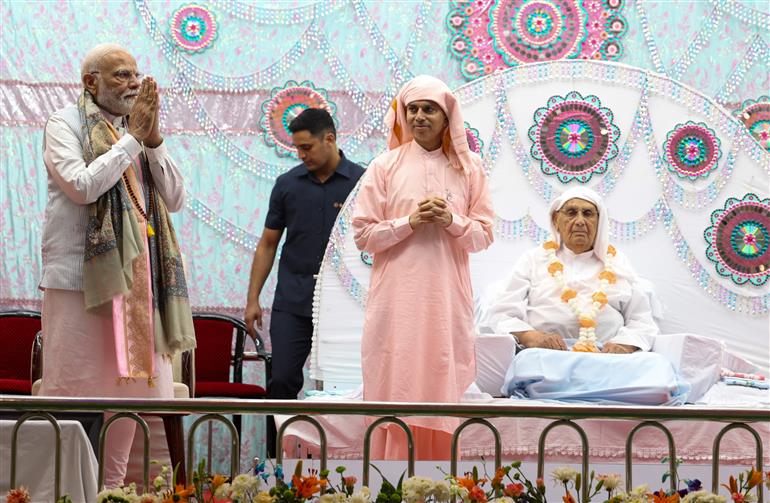 PM visits Anandpur Dham, in Madhya Pradesh on April 11, 2025.