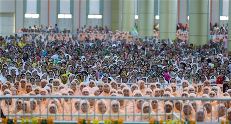 PM addressing the gathering during the visit of the Anandpur Dham, in Madhya Pradesh on April 11, 2025.