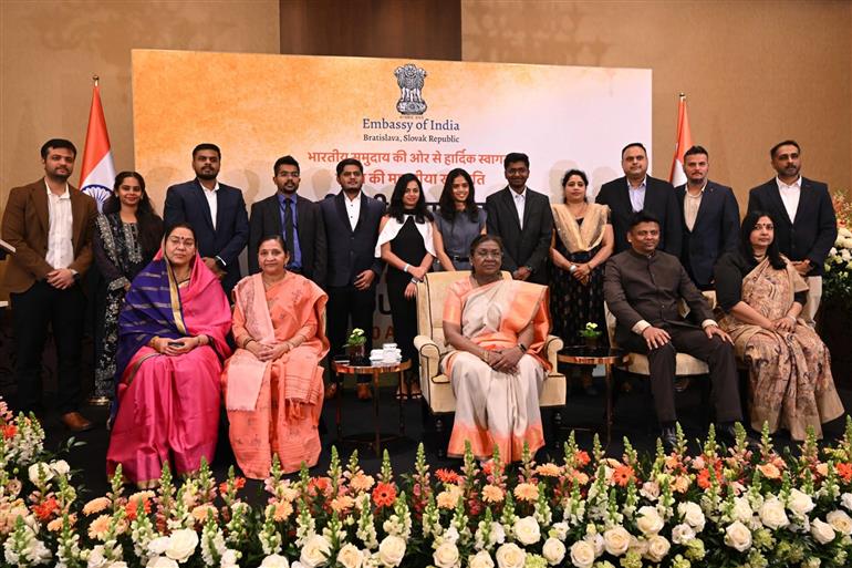 The President of India, Smt. Droupadi Murmu attends the Indian Community event at Bratislava, in Slovakia on April 10, 2025.