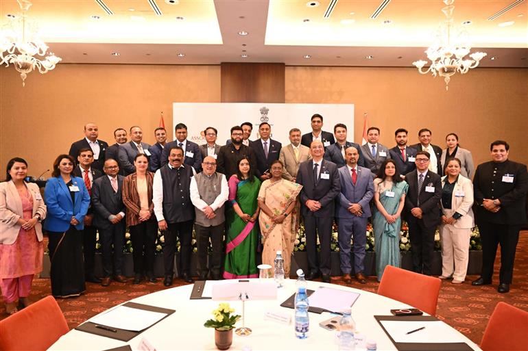 The President of India, Smt. Droupadi Murmu attended an interactive session with the members of Indian Business delegation at Bratislava, in Slovakia on April 11, 2025.