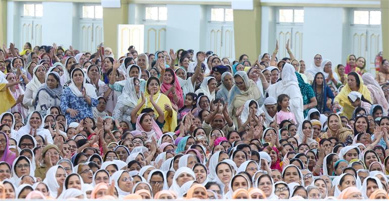 PM addressing the gathering during the visit of the Anandpur Dham, in Madhya Pradesh on April 11, 2025.