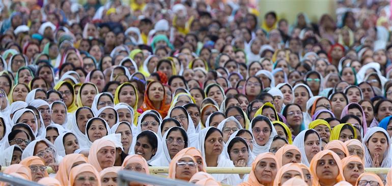 PM addressing the gathering during the visit of the Anandpur Dham, in Madhya Pradesh on April 11, 2025.