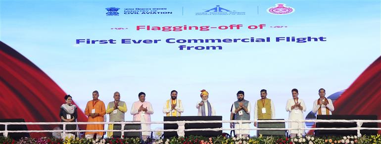 PM lays the foundation stone of new terminal building of Hisar airport, in Haryana on April 14, 2025.