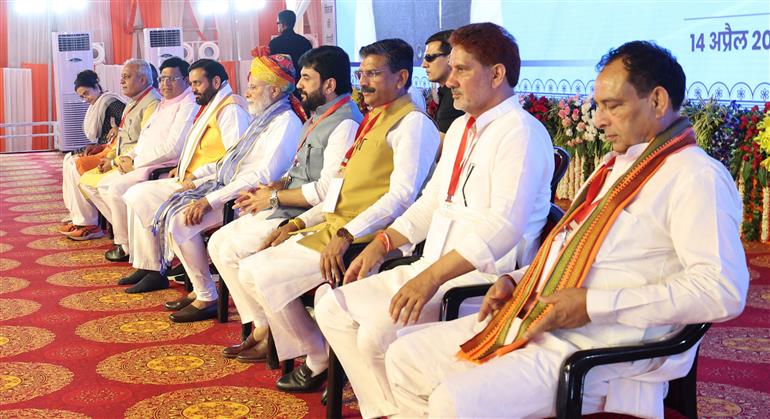PM at foundation stone laying of new terminal building of Hisar airport, in Haryana on April 14, 2025.