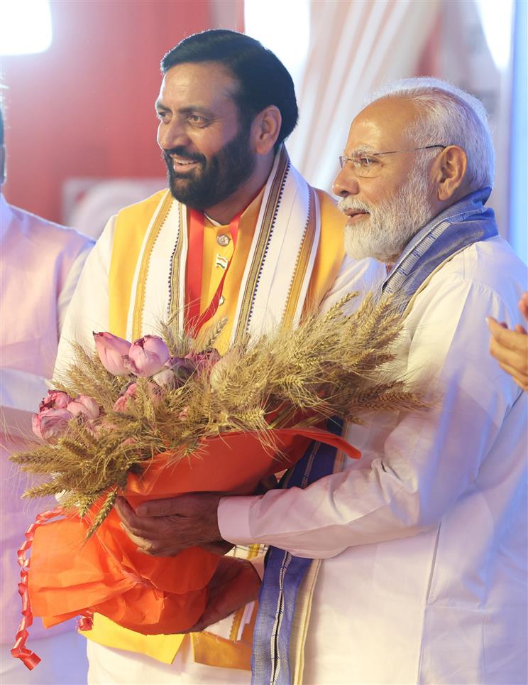 PM at foundation stone laying of new terminal building of Hisar airport, in Haryana on April 14, 2025.