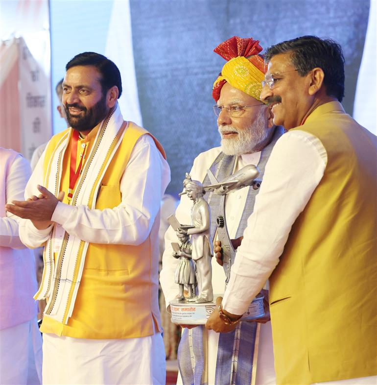 PM at foundation stone laying of new terminal building of Hisar airport, in Haryana on April 14, 2025.