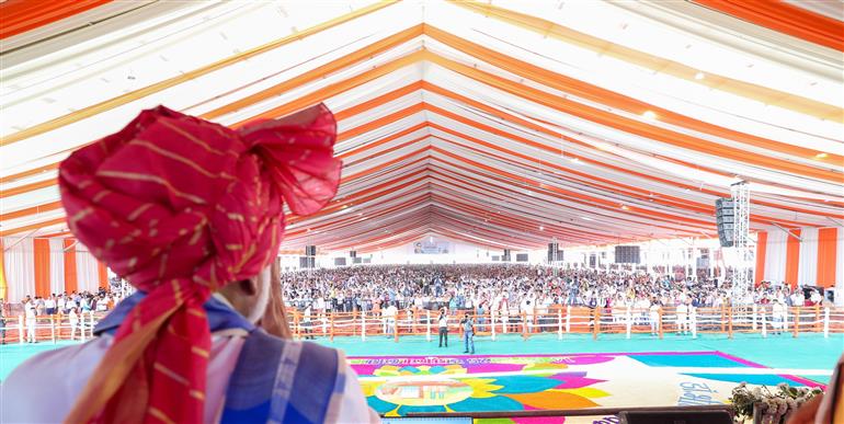 PM at the launch of development works in Yamuna Nagar, Haryana on April 14, 2025.