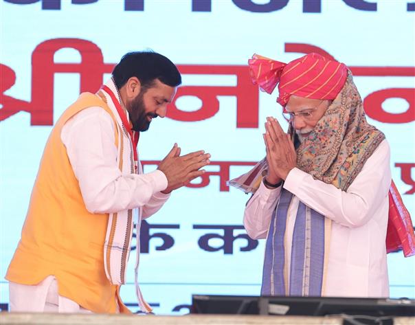 PM at the launch of development works in Yamuna Nagar, Haryana on April 14, 2025.