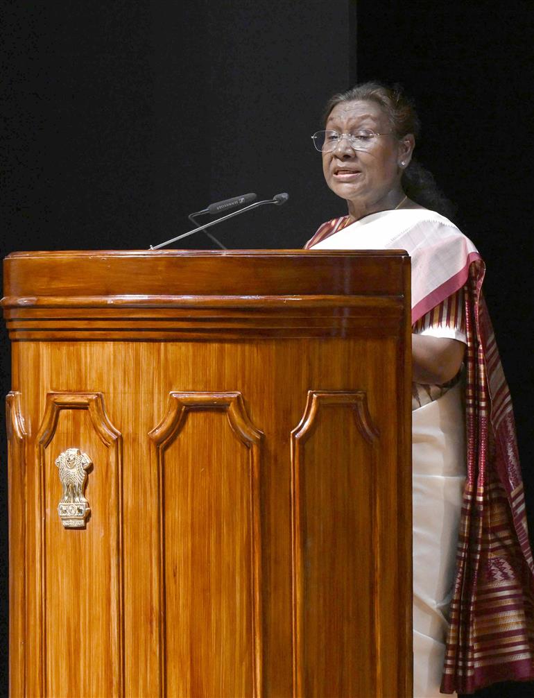 The President of India, Smt. Droupadi Murmu addressing the IAS Officers of the 2023 batch at Rashtrapati Bhavan, in New Delhi on April 15, 2025.