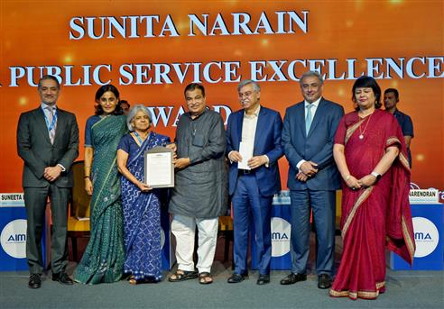 The Union Minister of Road Transport and Highways, Shri Nitin Gadkari attends the Annual National Highways Excellence Award Ceremony at Bharat Mandapam, in New Delhi on April 15, 2025.
