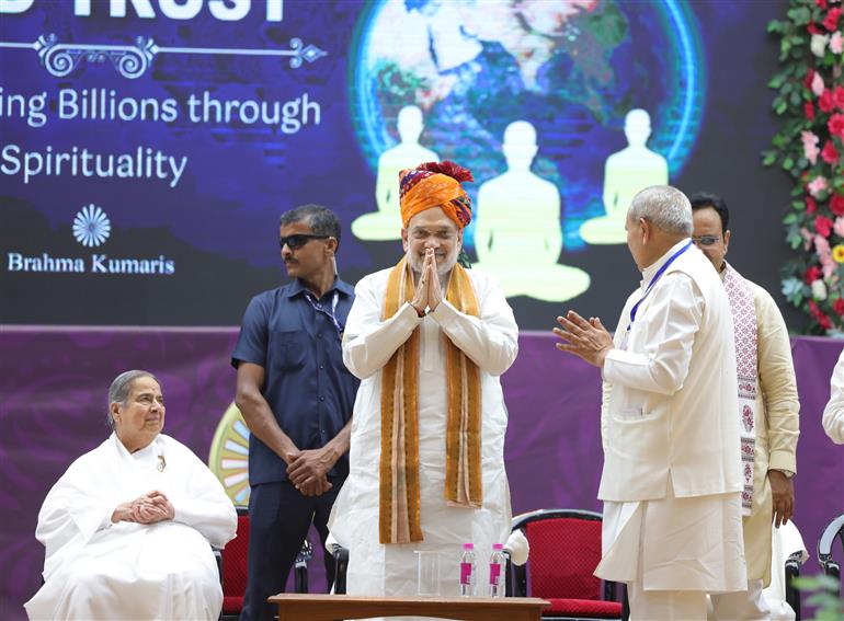 The Union Minister for Home Affairs and Cooperation, Shri Amit Shah at the inauguration of national dialogue on ‘Self-Empowerment through Inner Awakening’ for security forces personnel at Abu Road, in Rajasthan on April 17, 2025.