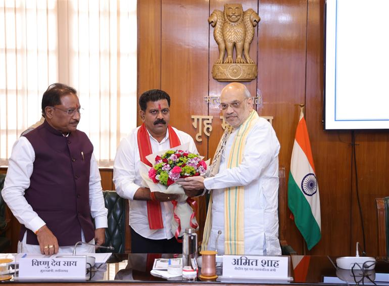The Union Minister for Home Affairs and Cooperation, Shri Amit Shah holds a review meeting with the Chief Minister of Chhattisgarh, Shri Vishnu Deo Sai on the implementation of three New Criminal Laws in the State, in New Delhi on April 21, 2025.