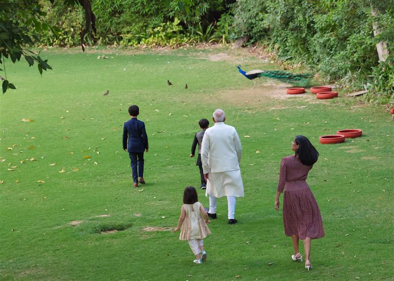 PM welcomes the Vice President of the United States, Mr. JD Vance, Second Lady Usha Vance and their children at his residence, in 7 Lok Kalyan Marg, New Delhi on April 21, 2025.