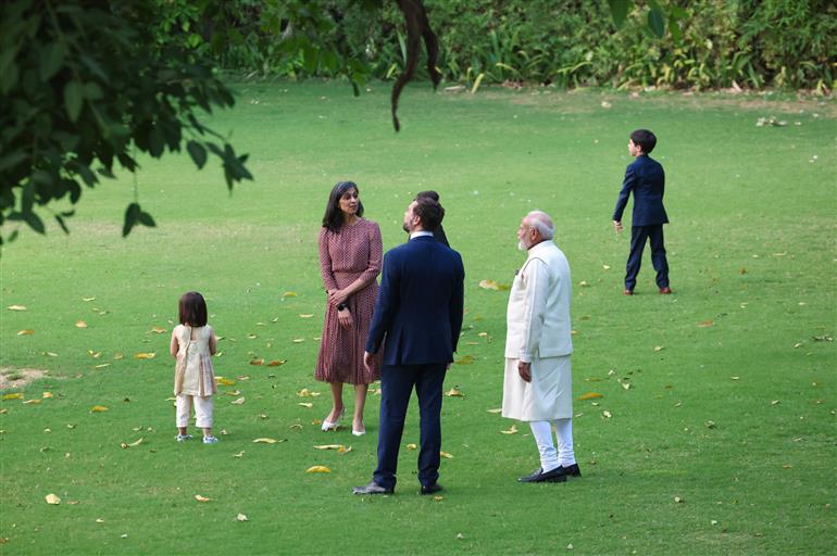 PM welcomes the Vice President of the United States, Mr. JD Vance, Second Lady Usha Vance and their children at his residence, in 7 Lok Kalyan Marg, New Delhi on April 21, 2025.