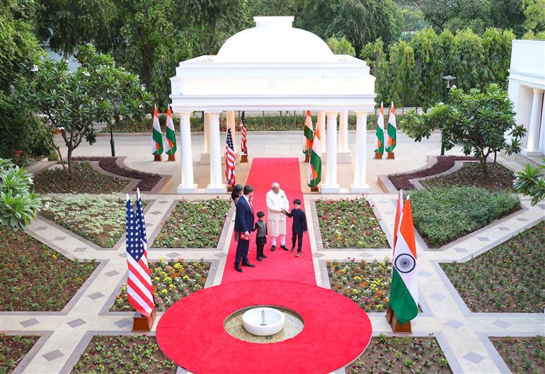PM welcomes the Vice President of the United States, Mr. JD Vance, Second Lady Usha Vance and their children at his residence, in 7 Lok Kalyan Marg, New Delhi on April 21, 2025.