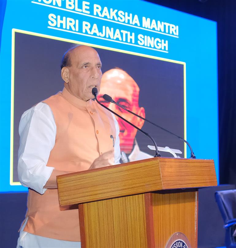 The Union Minister for Defence, Shri Rajnath Singh addressing at the ‘Arjan Singh Memorial Lecture’ in New Delhi on April 23, 2025.
