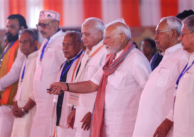 PM inaugurates, lays the foundation stone and dedicates to the nation multiple development projects at National Panchayati Raj Day programme, in Madhubani, Bihar on April 24, 2025.