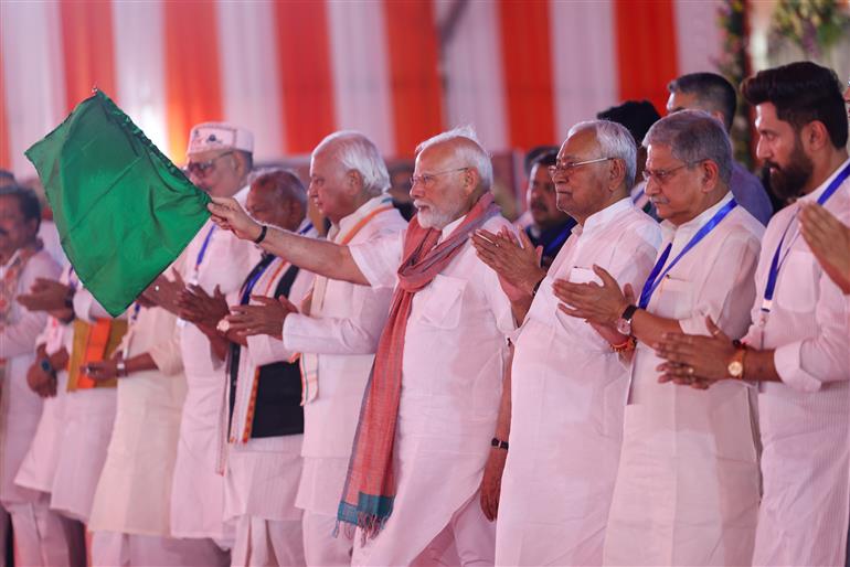 PM flags off Amrit Bharat express and Namo Bharat Rapid Rail at Madhubani, in Bihar on April 24, 2025.