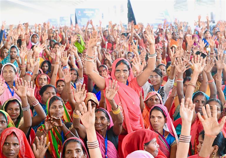 Gathering at the inauguration, laying the foundation stone and dedication to the nation multiple development projects at Madhubani, in Bihar on April 24, 2025. PM addressing on the occasion.