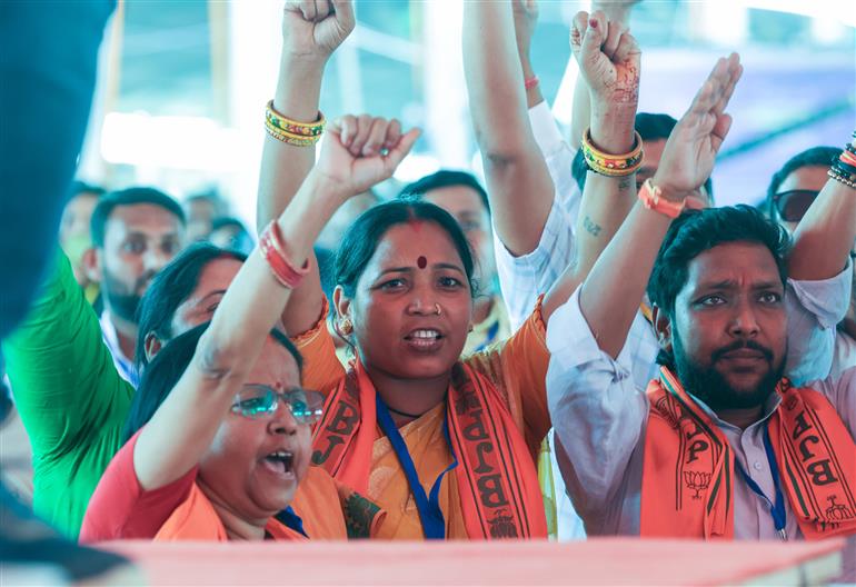 Gathering at the inauguration, laying the foundation stone and dedication to the nation multiple development projects at Madhubani, in Bihar on April 24, 2025. PM addressing on the occasion.