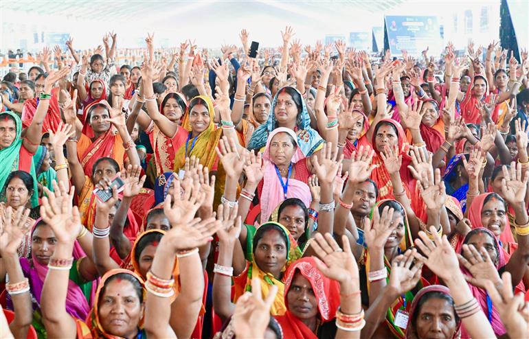 Gathering at the inauguration, laying the foundation stone and dedication to the nation multiple development projects at Madhubani, in Bihar on April 24, 2025. PM addressing on the occasion.